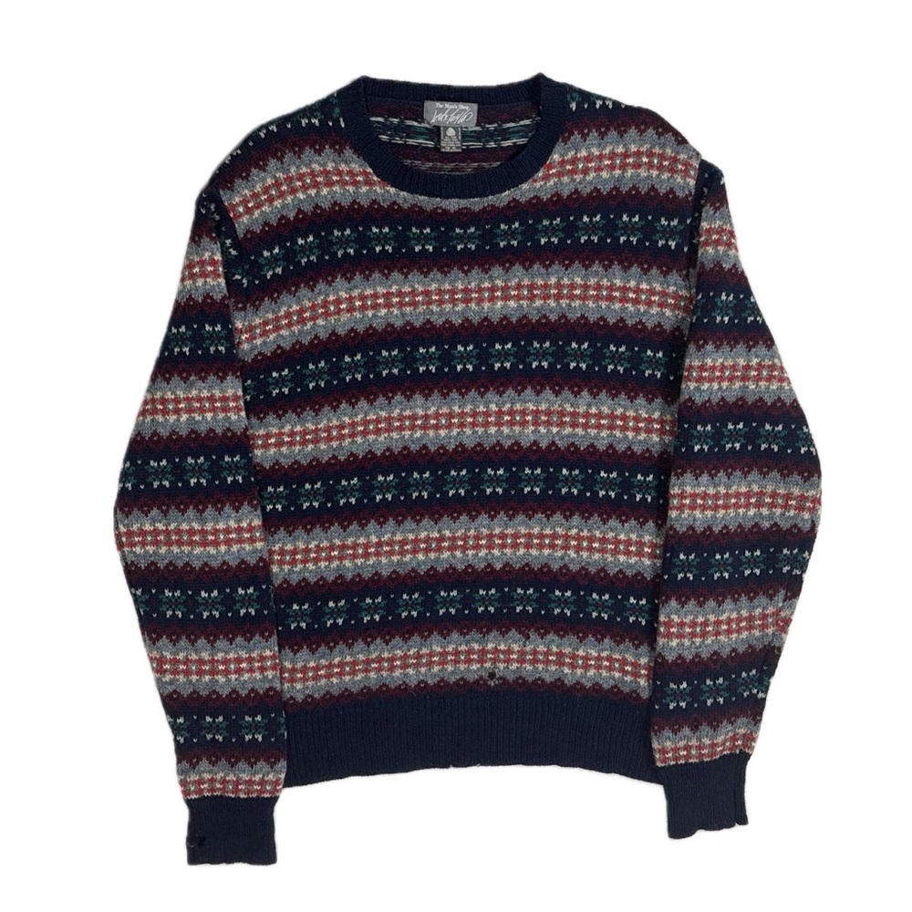 Vintage Lord & Taylor Virgin wool distressed knit fair isle sweater mens large